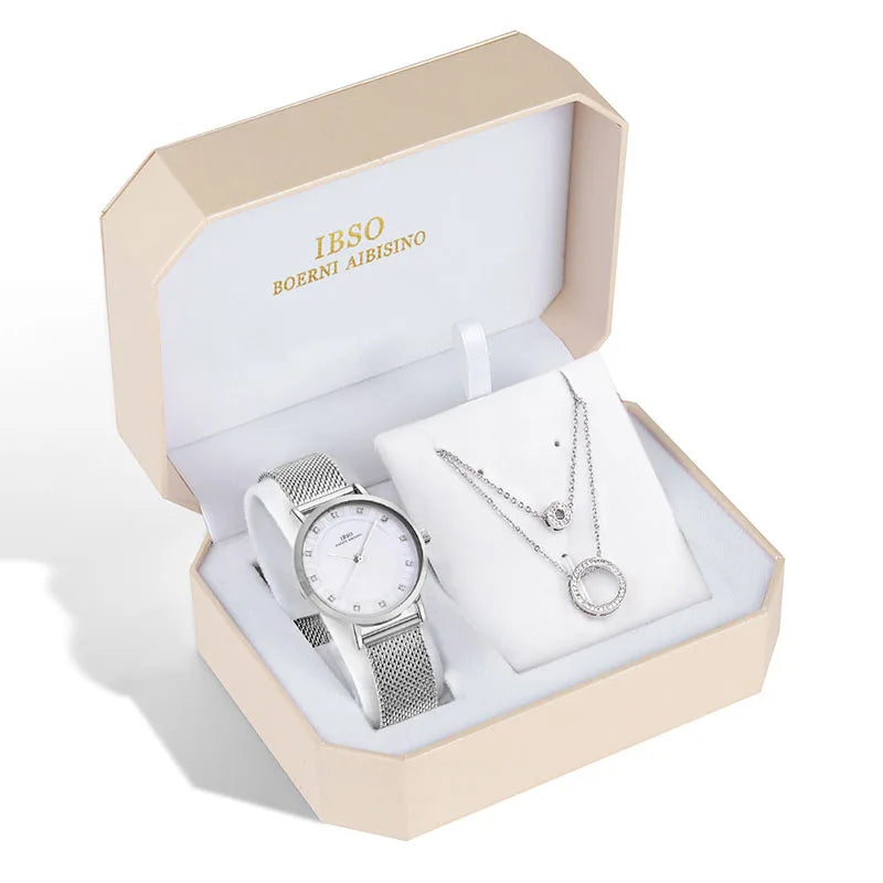 Fashion Creative Crystal Women Watch Set Silver Necklace Quartz - Premium  from vistoi shop - Just $49.99! Shop now at vistoi shop
