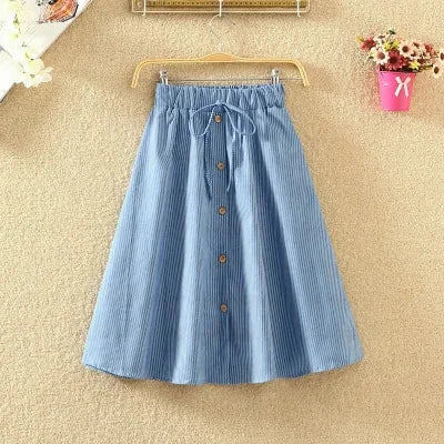 High Waist Skirt Casual Striped Bow Denim Women Solid - Premium  from vistoi shop - Just $19.99! Shop now at vistoi shop