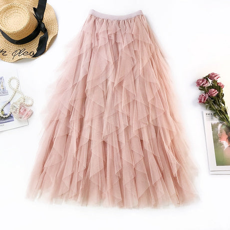 Long Skirt High Waist Ruffles Women Beach Skirts Pink Jupe - Premium  from vistoi shop - Just $29.40! Shop now at vistoi shop