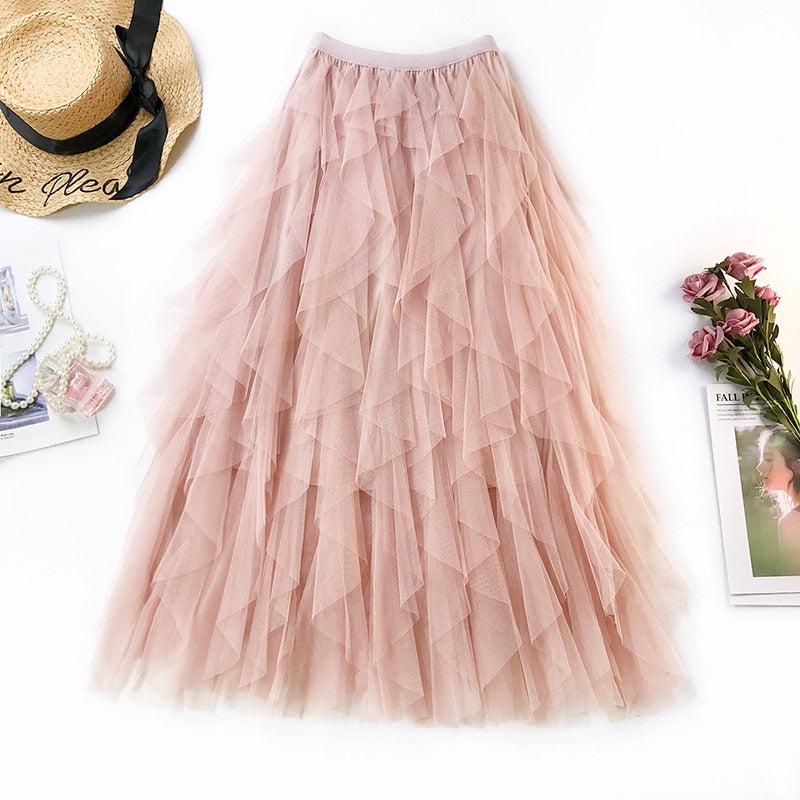 Long Skirt High Waist Ruffles Women Beach Skirts Pink Jupe - Premium  from vistoi shop - Just $29.40! Shop now at vistoi shop
