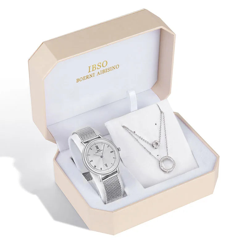 Fashion Creative Crystal Women Watch Set Silver Necklace Quartz - Premium  from vistoi shop - Just $49.99! Shop now at vistoi shop