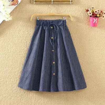 High Waist Skirt Casual Striped Bow Denim Women Solid - Premium  from vistoi shop - Just $19.99! Shop now at vistoi shop