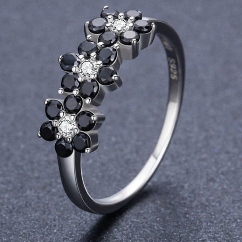Jewelry Flower Black Wedding Rings for Women Girl Party Gift