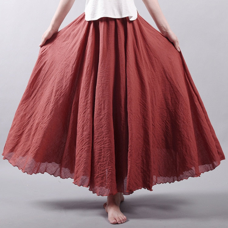 Skirt Linen Cotton Vintage Long Skirts Elastic Waist 2023 The Best - Premium  from vistoi shop - Just $34.99! Shop now at vistoi shop