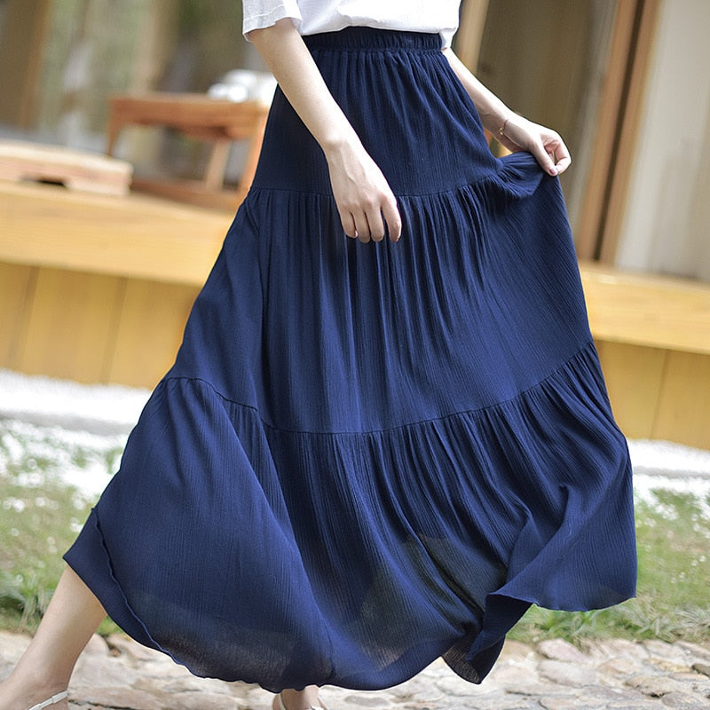 White Long Skirt High Waist Stretch Cotton And Linen Skirts - Premium  from vistoi shop - Just $34.99! Shop now at vistoi shop