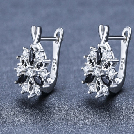 Black Trendy Spinel Engagement Flower Hoop Earrings - Premium  from vistoi shop - Just $24.99! Shop now at vistoi shop