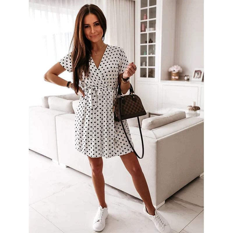 Women's Summer Fashion Mini Dress Short Sleeve V-Neck Ladies - Premium  from vistoi shop - Just $29.99! Shop now at vistoi shop