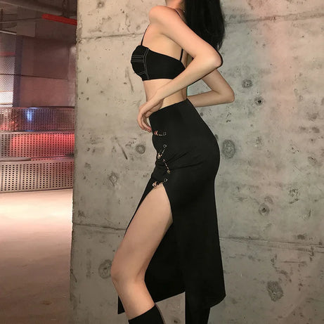 Grunge Punk Black Midi Skirts Women Aesthetic Long Skirt - Premium  from vistoi shop - Just $29.81! Shop now at vistoi shop