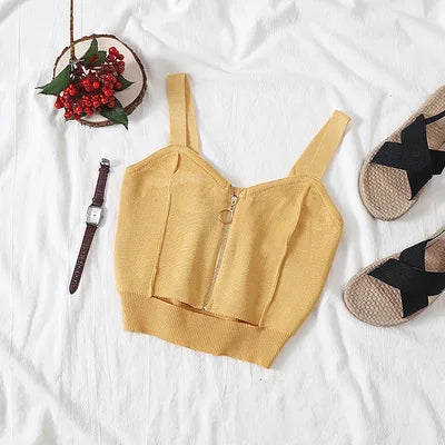 Women Crop Top Club Zipper Knitting Tank Tops Ladies - Premium  from vistoi shop - Just $19.99! Shop now at vistoi shop