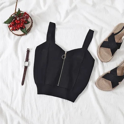 Women Crop Top Club Zipper Knitting Tank Tops Ladies - Premium  from vistoi shop - Just $19.99! Shop now at vistoi shop