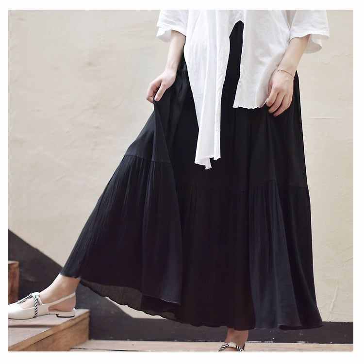 White Long Skirt High Waist Stretch Cotton And Linen Skirts - Premium  from vistoi shop - Just $34.99! Shop now at vistoi shop