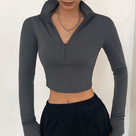 New T-shirt women long sleeves turtleneck crop tops 2023 spring summer