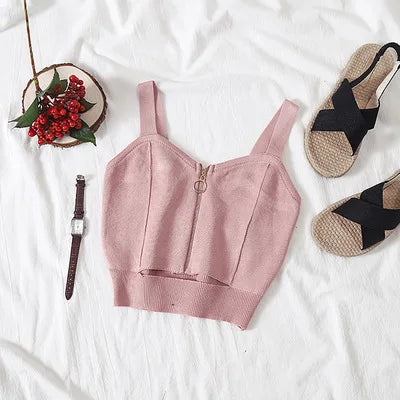 Women Crop Top Club Zipper Knitting Tank Tops Ladies - Premium  from vistoi shop - Just $19.99! Shop now at vistoi shop
