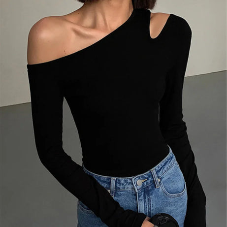 Fashion Skew Collar Off-shoulder Long-sleeved T-shirts Spring 2023 - Premium  from vistoi shop - Just $26.86! Shop now at vistoi shop