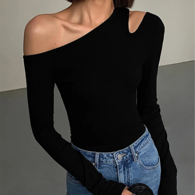 Fashion Skew Collar Off-shoulder Long-sleeved T-shirts Spring 2023 - Premium  from vistoi shop - Just $26.86! Shop now at vistoi shop