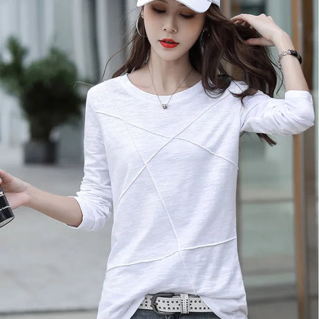 Ribbed Sping Fashion Bamboo Cotton T-Shirt Autumn Women - Premium  from vistoi shop - Just $24.99! Shop now at vistoi shop