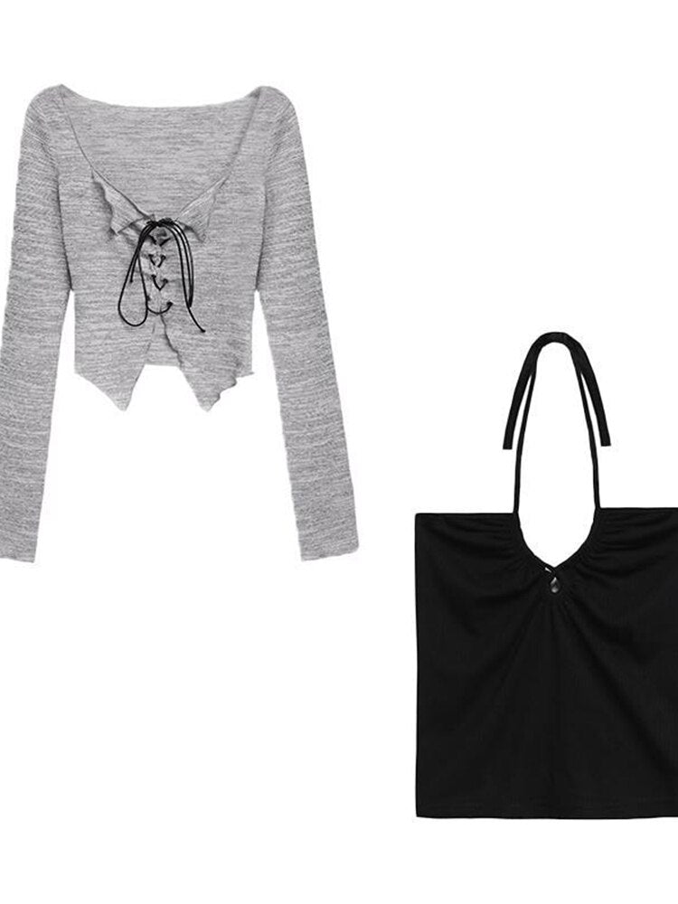 Suspender Cardigan Set Women's Early Autumn V-neck Slim Crop - Premium  from vistoi shop - Just $29.99! Shop now at vistoi shop