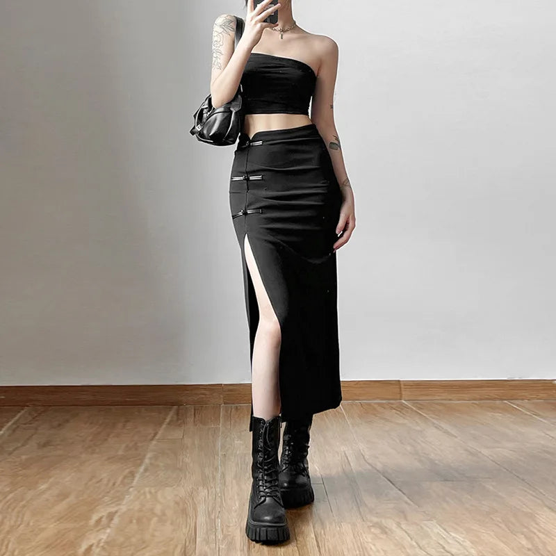 Black Split Simple Casual All-Match Hot Street Outing Cool Skirt - Premium  from vistoi shop - Just $29.81! Shop now at vistoi shop