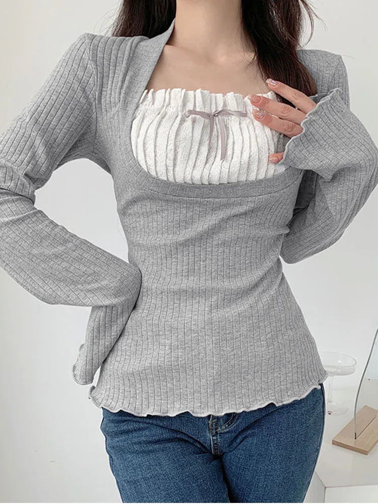 Two Piece T-shirt Flare Long Sleeve Tops Shirt - Premium  from vistoi shop - Just $27.99! Shop now at vistoi shop