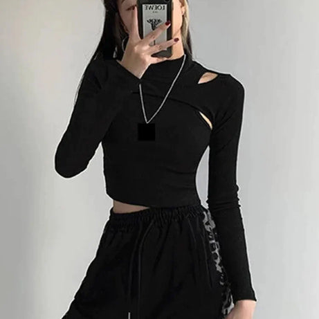 Knitted Crop Tops Women New Fitness Fake Two-piece T-shirt - Premium  from vistoi shop - Just $29.99! Shop now at vistoi shop
