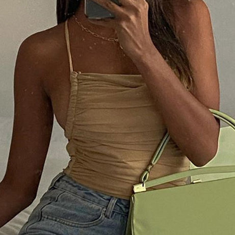 Bodysuits Fashion Mesh Ruched Halter Bodysuit Women