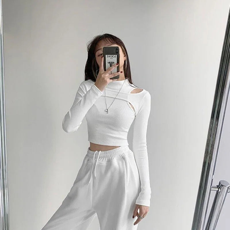 Knitted Crop Tops Women New Fitness Fake Two-piece T-shirt - Premium  from vistoi shop - Just $29.99! Shop now at vistoi shop