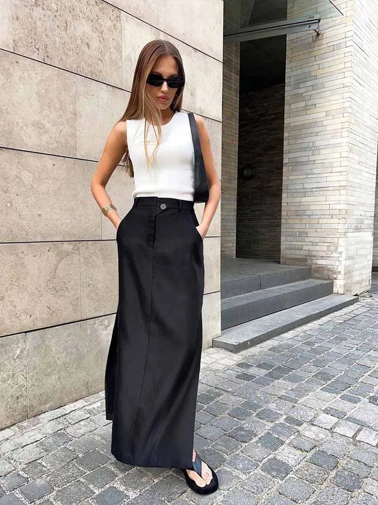 Black Loose Long Skirts Women A-Line Zip Skirts Ladies - Premium  from vistoi shop - Just $34.99! Shop now at vistoi shop