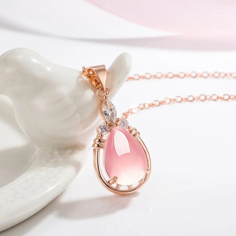Necklace Water Drop-Shaped Pink Crystal Pendant Necklace for Women Stone Pendant - Premium  from vistoi shop - Just $29.93! Shop now at vistoi shop