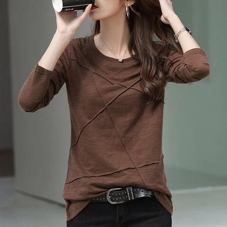 Ribbed Sping Fashion Bamboo Cotton T-Shirt Autumn Women - Premium  from vistoi shop - Just $24.99! Shop now at vistoi shop