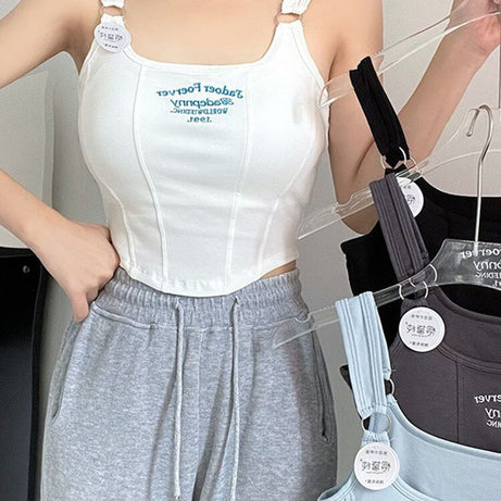 Women Letter Tank Tops With Bra Pad Casual Tops For Women
