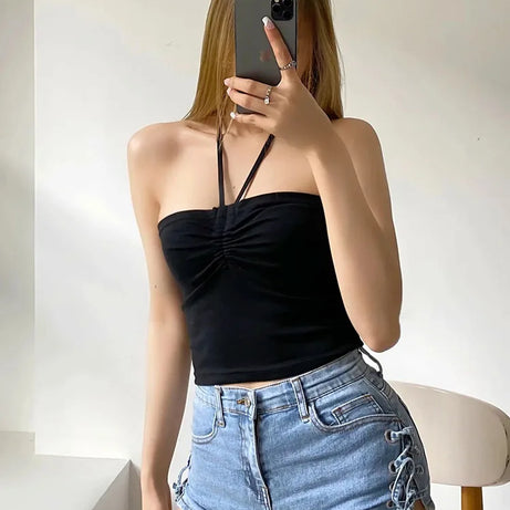 Women Ruched Halter Neck Cami Top Camisole - Premium  from vistoi shop - Just $14.99! Shop now at vistoi shop