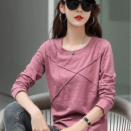 Ribbed Sping Fashion Bamboo Cotton T-Shirt Autumn Women - Premium  from vistoi shop - Just $24.99! Shop now at vistoi shop