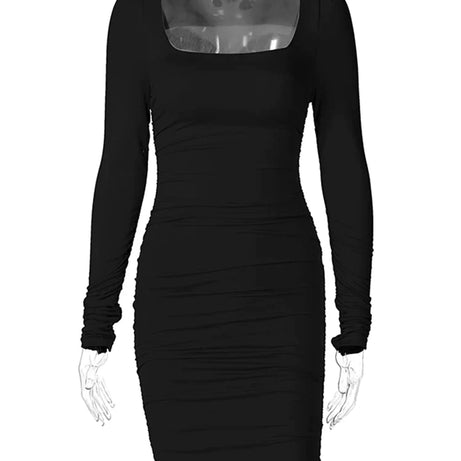 Ruched Solid Women Long Sleeve Mini Dress Bodycon 2023 - Premium  from vistoi shop - Just $28.99! Shop now at vistoi shop