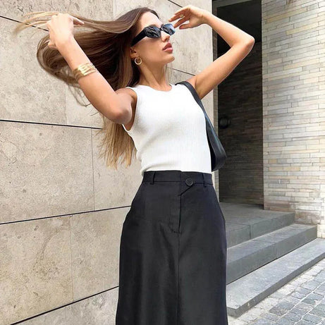 Black Loose Long Skirts Women A-Line Zip Skirts Ladies - Premium  from vistoi shop - Just $34.99! Shop now at vistoi shop