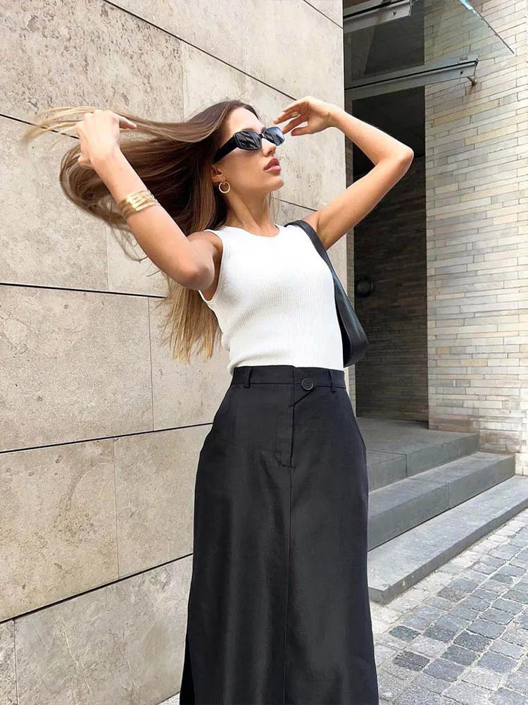 Black Loose Long Skirts Women A-Line Zip Skirts Ladies - Premium  from vistoi shop - Just $34.99! Shop now at vistoi shop