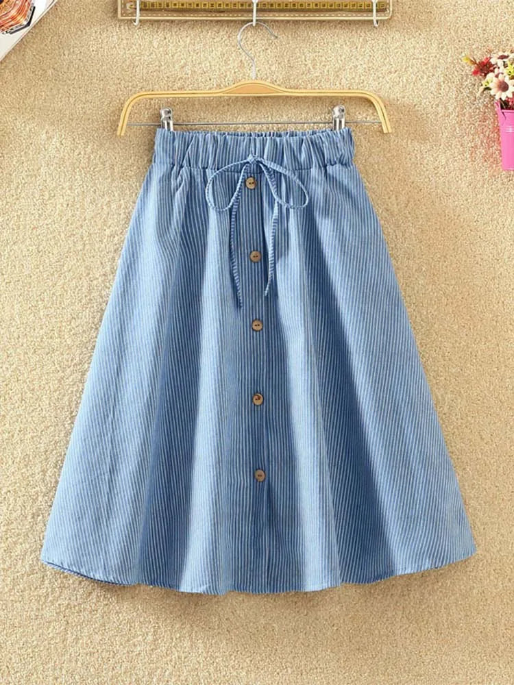 High Waist Skirt Casual Striped Bow Denim Women Solid - Premium  from vistoi shop - Just $19.99! Shop now at vistoi shop