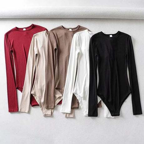 Bodysuits Autumn Women Casual Long-Sleeve O-neck Knitted