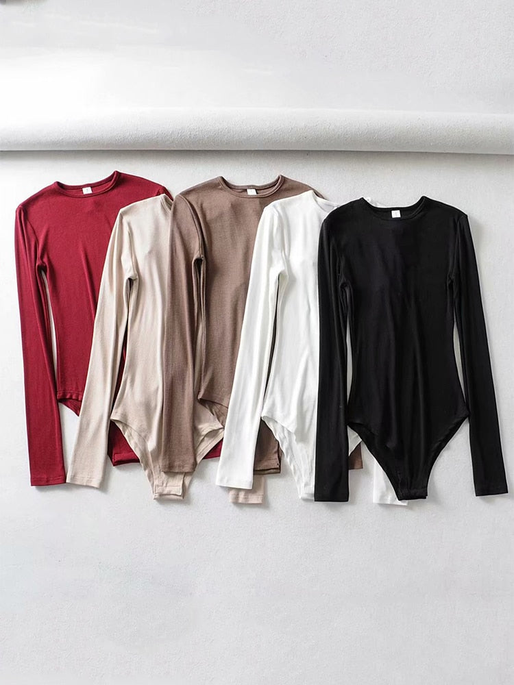 Bodysuits Autumn Women Casual Long-Sleeve O-neck Knitted
