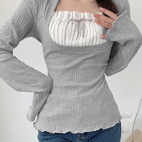Two Piece T-shirt Flare Long Sleeve Tops Shirt - Premium  from vistoi shop - Just $27.99! Shop now at vistoi shop
