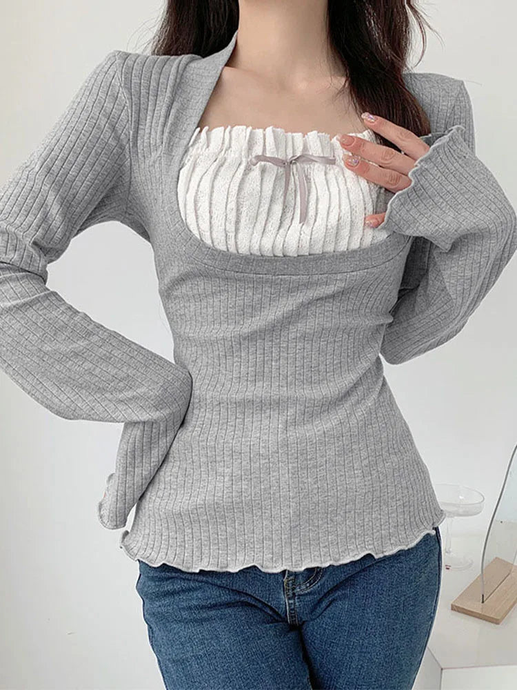Two Piece T-shirt Flare Long Sleeve Tops Shirt - Premium  from vistoi shop - Just $27.99! Shop now at vistoi shop