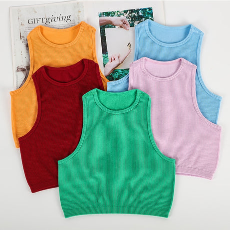 Women Crop Top Female Tank Top Solid Color Knitting Ribbed Camisole