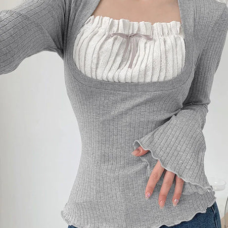 Two Piece T-shirt Flare Long Sleeve Tops Shirt - Premium  from vistoi shop - Just $27.99! Shop now at vistoi shop