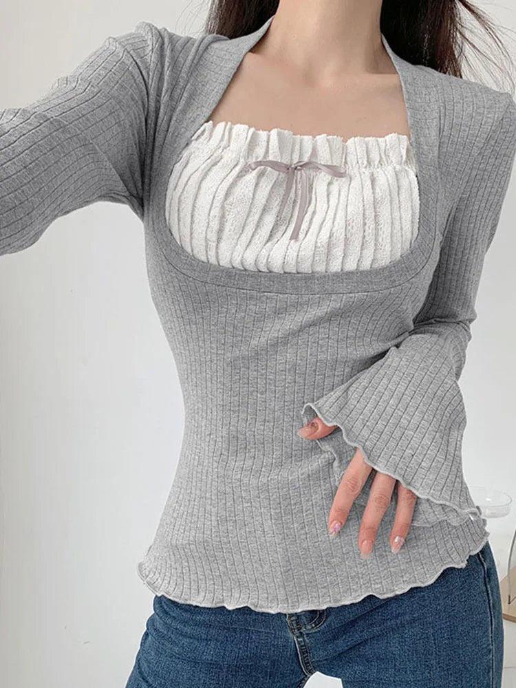 Two Piece T-shirt Flare Long Sleeve Tops Shirt - Premium  from vistoi shop - Just $27.99! Shop now at vistoi shop