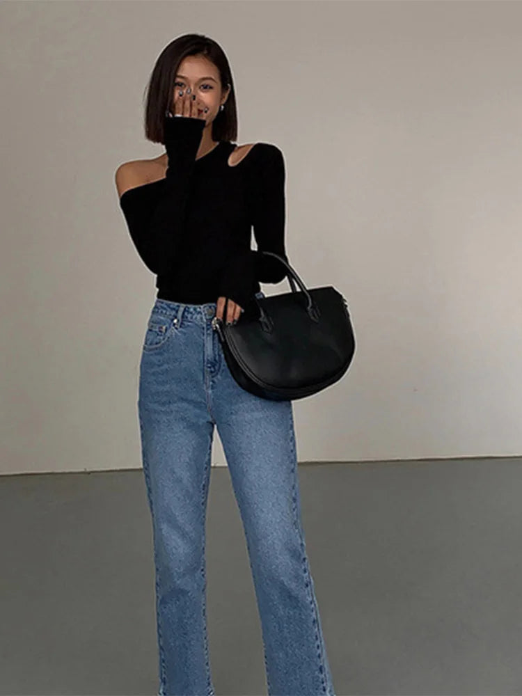 Fashion Skew Collar Off-shoulder Long-sleeved T-shirts Spring 2023 - Premium  from vistoi shop - Just $26.86! Shop now at vistoi shop