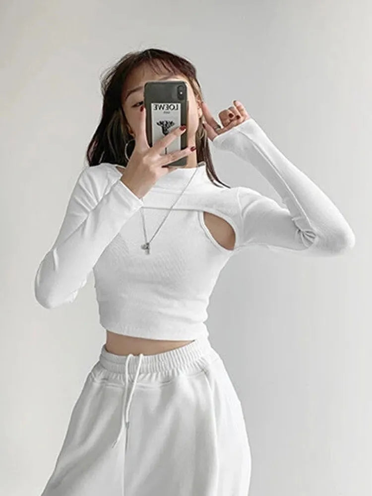 Knitted Crop Tops Women New Fitness Fake Two-piece T-shirt - Premium  from vistoi shop - Just $29.99! Shop now at vistoi shop