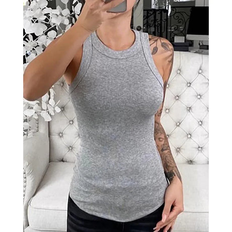Women Solid Round Neck Ribbed Tank Top Camisole Women - Premium  from vistoi shop - Just $24.99! Shop now at vistoi shop
