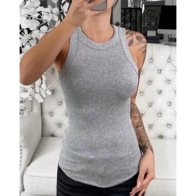Women Solid Round Neck Ribbed Tank Top Camisole Women - Premium  from vistoi shop - Just $24.99! Shop now at vistoi shop