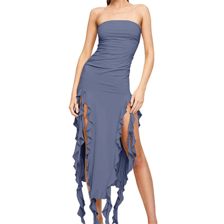 Midi Dress Women Ruffles Split Beach Dress 2023 - Premium  from vistoi shop - Just $29.99! Shop now at vistoi shop
