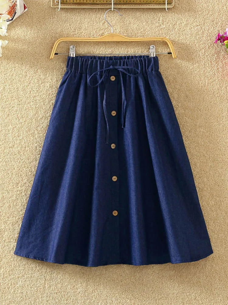 High Waist Skirt Casual Striped Bow Denim Women Solid - Premium  from vistoi shop - Just $19.99! Shop now at vistoi shop