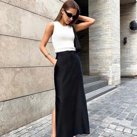 Black Loose Long Skirts Women A-Line Zip Skirts Ladies - Premium  from vistoi shop - Just $34.99! Shop now at vistoi shop